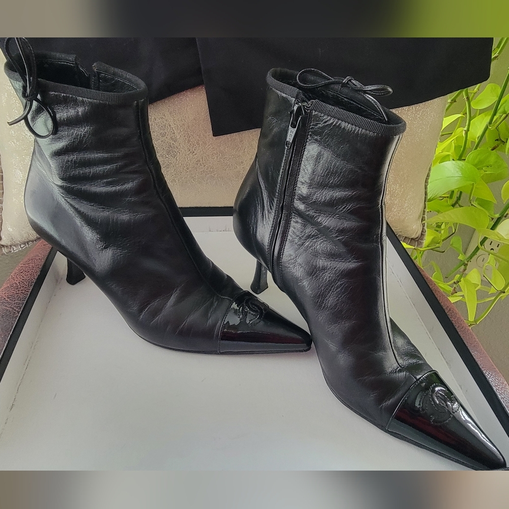 Chanel Patent Toe CC Bootie Heels